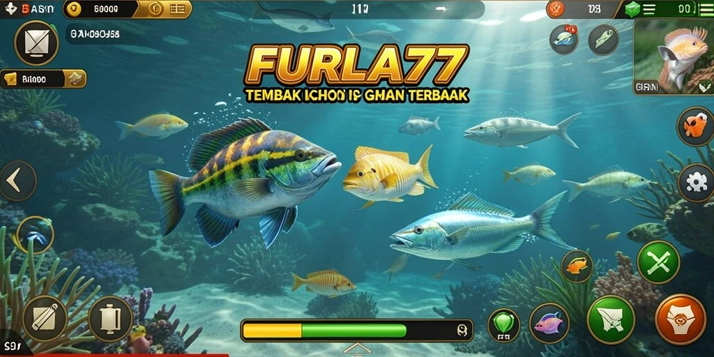 Tampilan gameplay seru FURLA77 saat menembak ikan dengan berbagai senjata.
