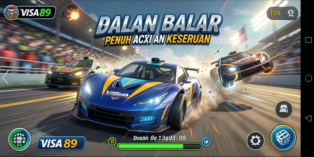 Tangkapan layar dari gameplay balap yang intens.