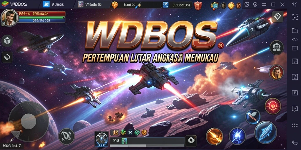 Tampilan gameplay intens WDBOS di arena pertempuran luar angkasa.